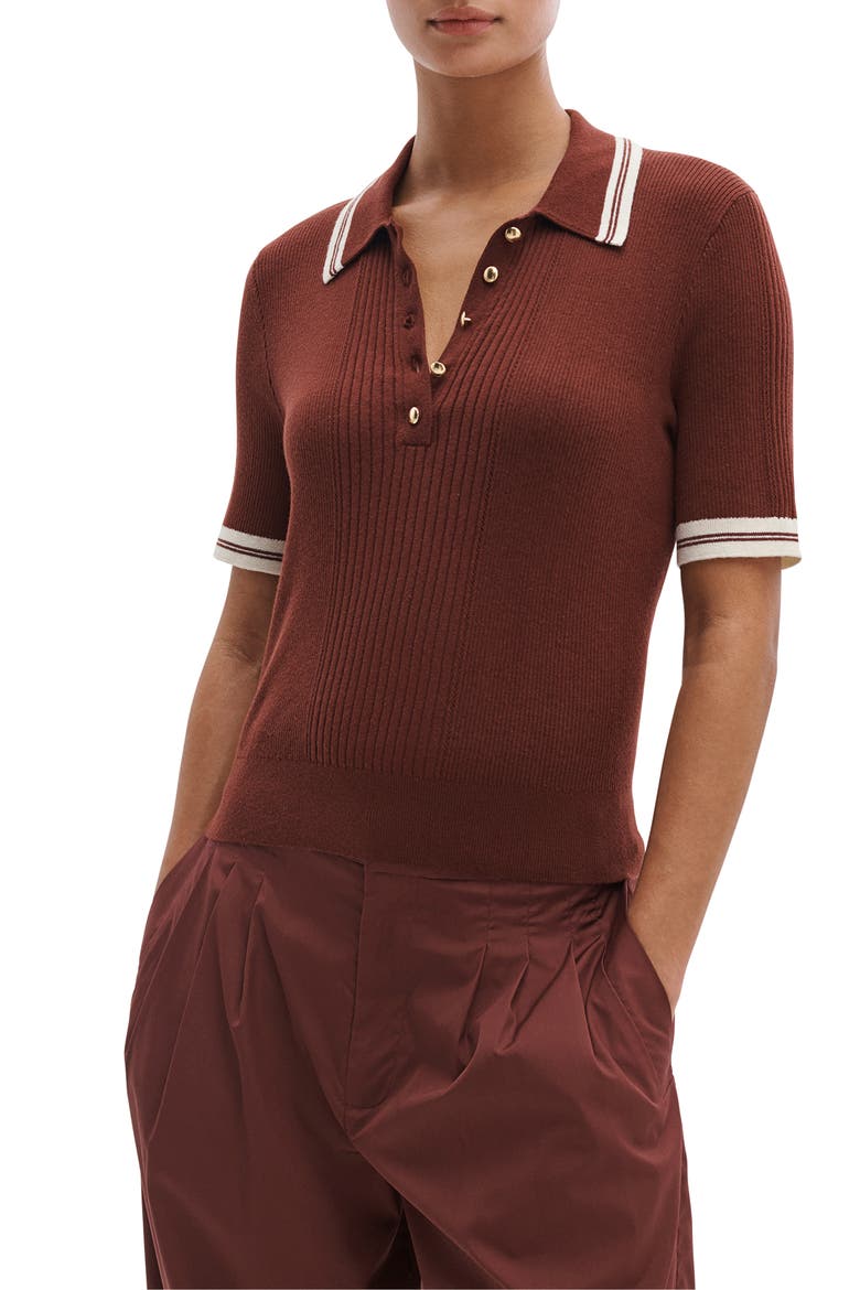 Laurie Tipped Cotton & Cashmere Polo, Main, color, ROSEWOOD