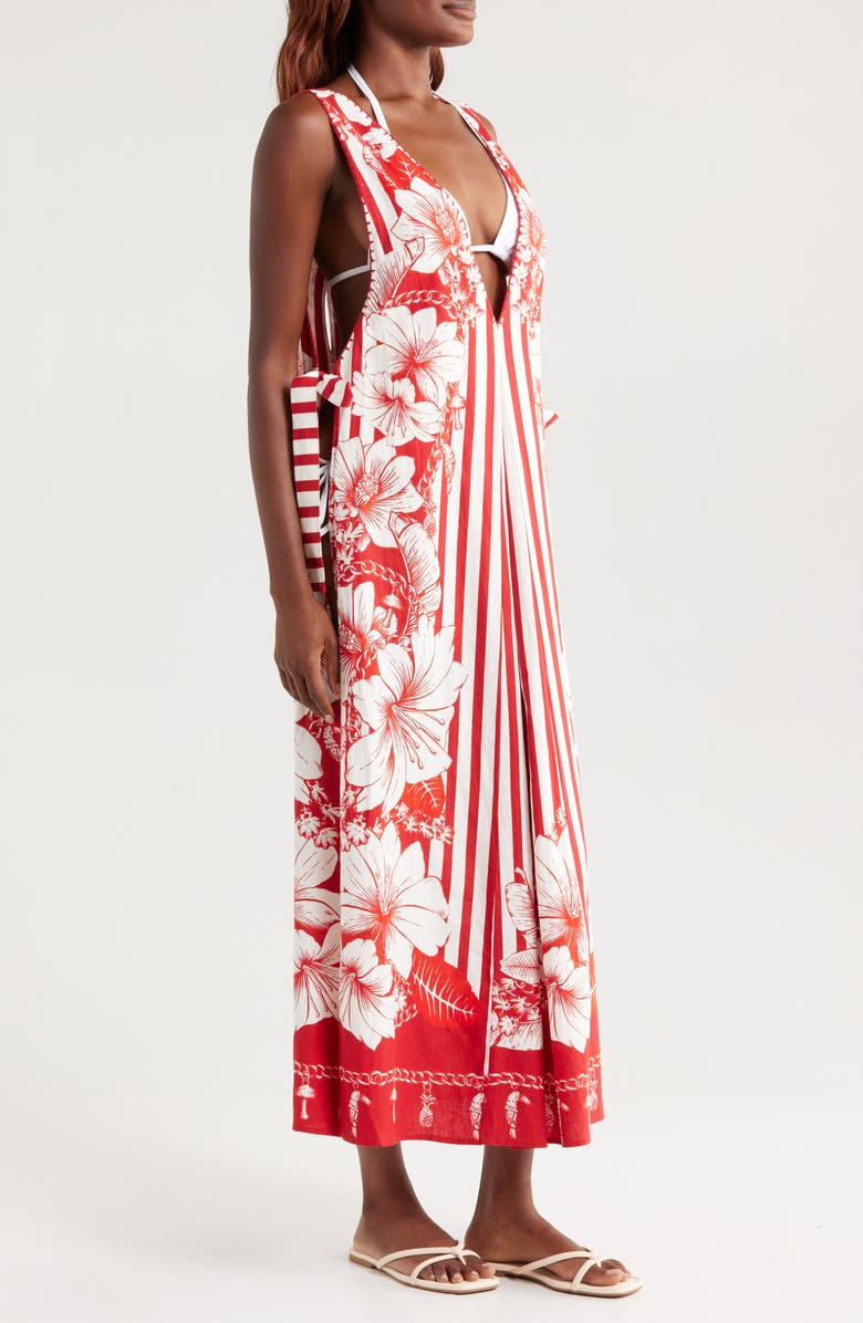 FARM Rio Floral Chains Print Cover-Up Maxi Dress, Alternate, color, Floral Chain Stripes