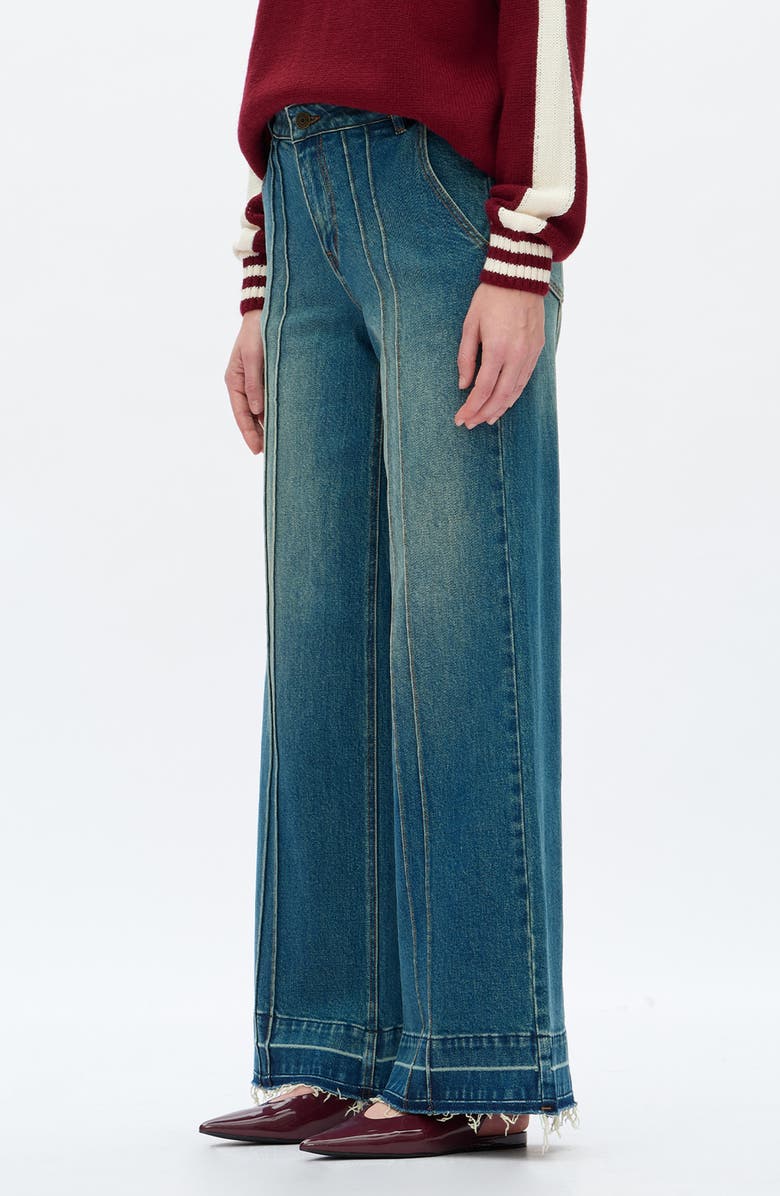 Bayeas Jermy Seamed High Waist Raw Hem Wide Leg Jeans, Alternate, color, Vintage Dark Blue