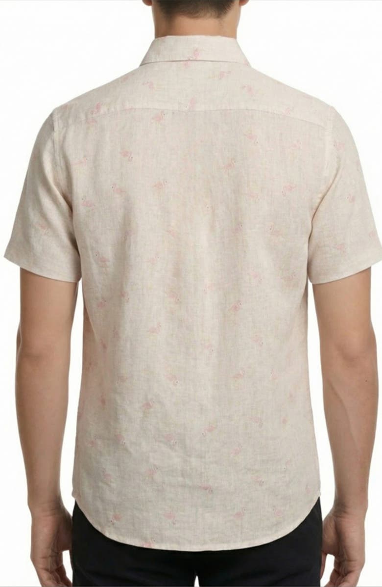 Report Collection Yarn Dye Flamingo Print Button-Up Shirt, Alternate, color, White
