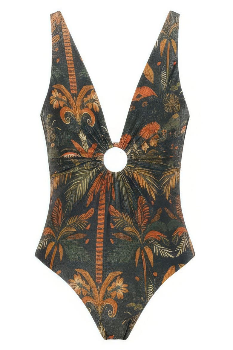 Jade Oasis Misha Metallic O-Ring One-Piece Swimsuit, Alternate, color, JADE OASIS