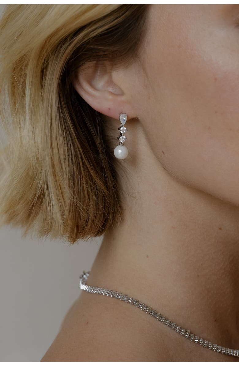 Untamed Petals Serenade Pearl and Crystal Earrings, Alternate, color, Silver