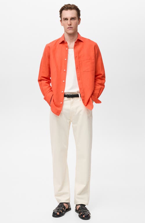 Mango Classic Fit Linen & Cotton Button-up Shirt In Orange