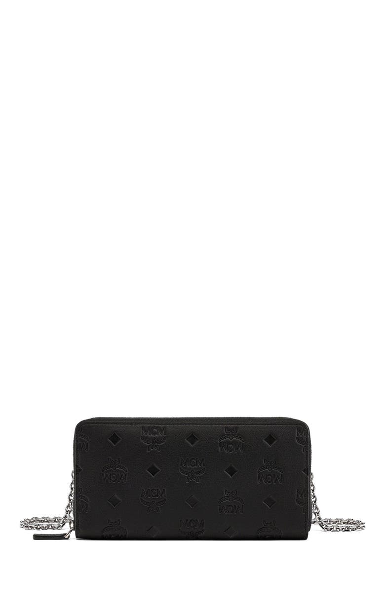 MCM Aren Chain Zip Around Wallet in Embossed Monogram Leather, Main, color,