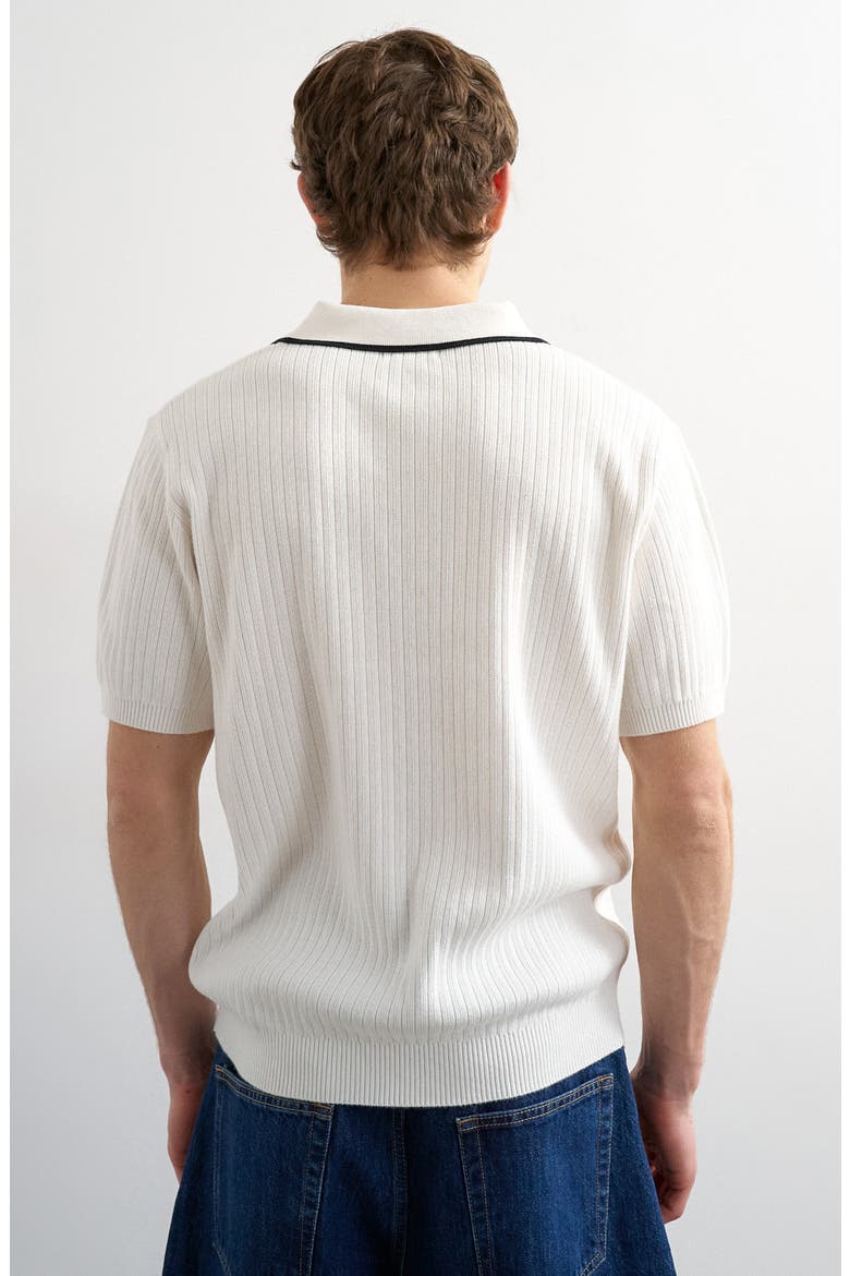 Tipped Rib Cotton Polo Sweater, Alternate, color, ECRU