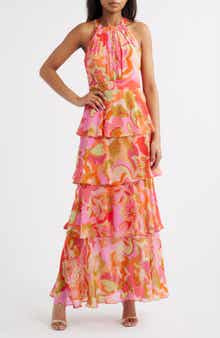 Eliza J Floral Print Tiered Ruffle Sleeveless Maxi Dress