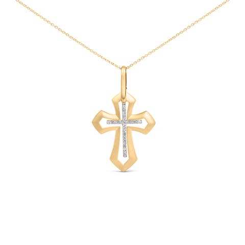 Gold Vermeil Diamond Accent Roman Cross Pendant Necklace