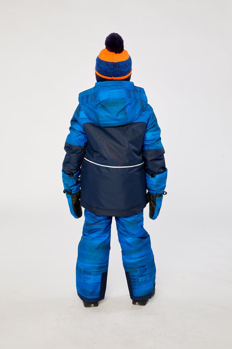 Two Piece Play Jacket & Pants Fleece Neckwarmer Snowsuit, Alternate, color, Navy Blue and Orange