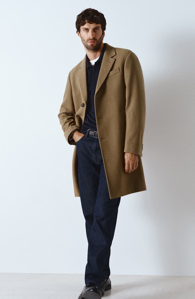 MANGO Slim Fit Wool Blend Overcoat, Alternate, color, Medium Brown