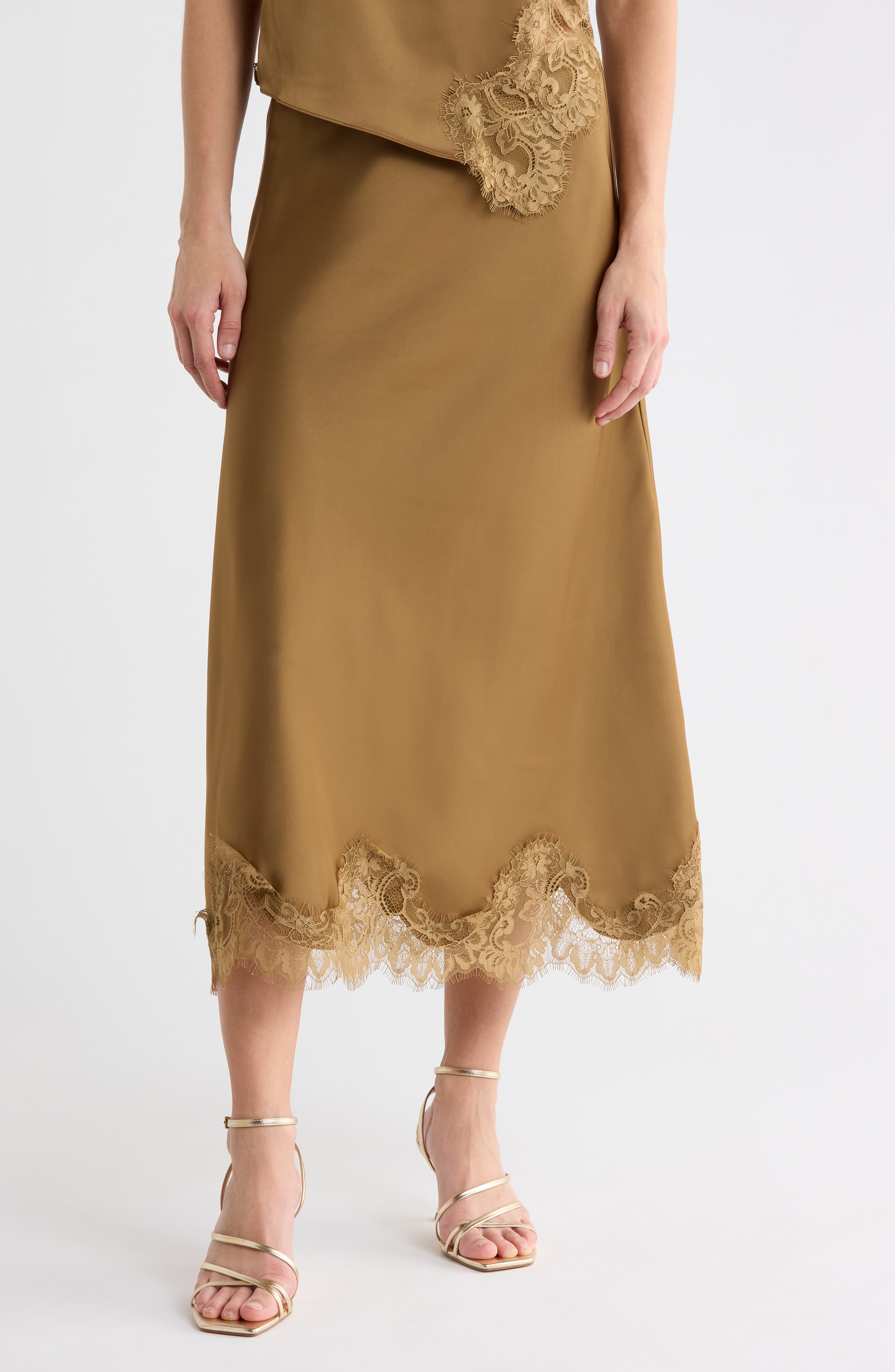 Lace Trim Satin Skirt