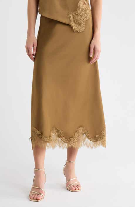 Lace Trim Satin Skirt
