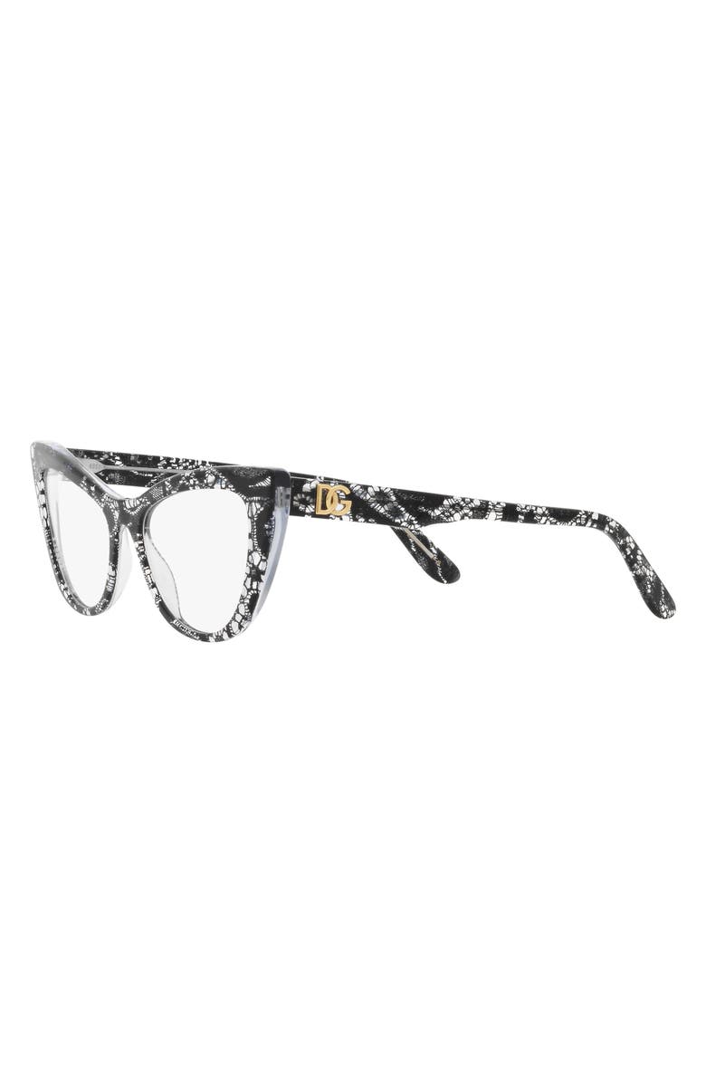 Dolce&Gabbana 54mm Cat Eye Optical Glasses, Alternate, color, Black Lace