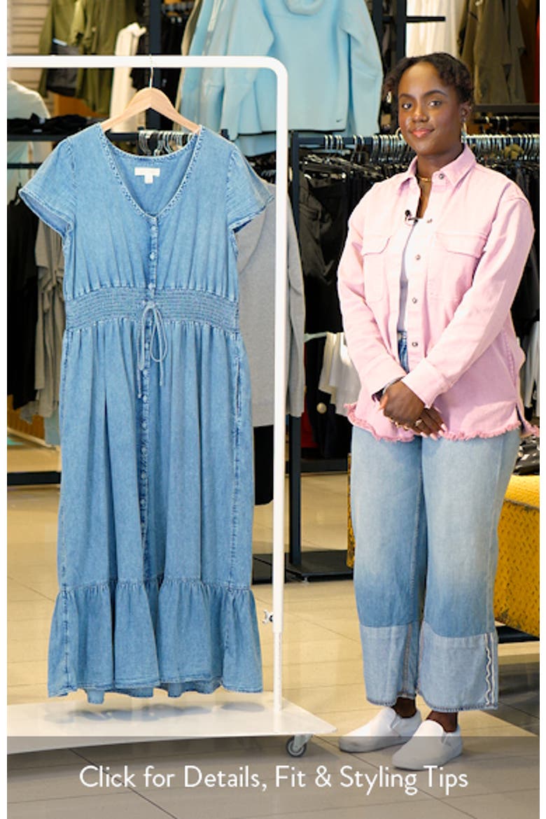 Smocked Waist Chambray Midi Dress video