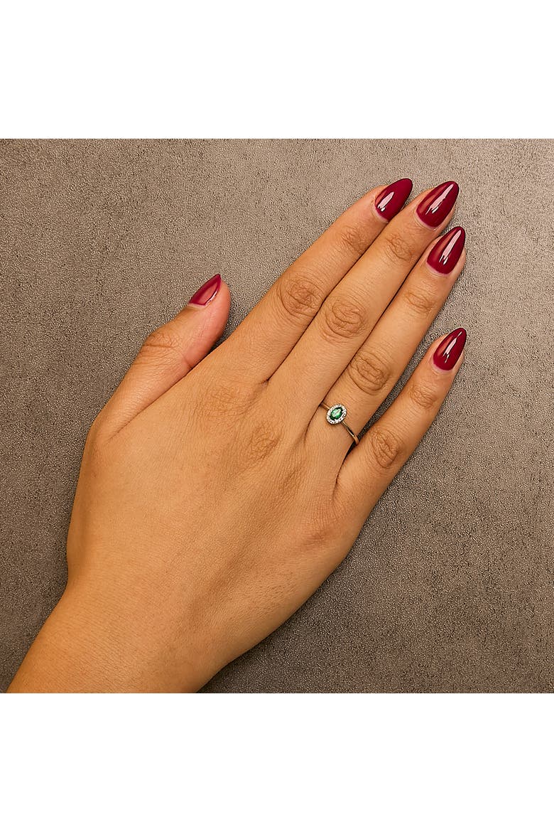 10K White Gold Oval and Diamond Accent Halo Birthstone Ring, Alternate, color, Green Emerald