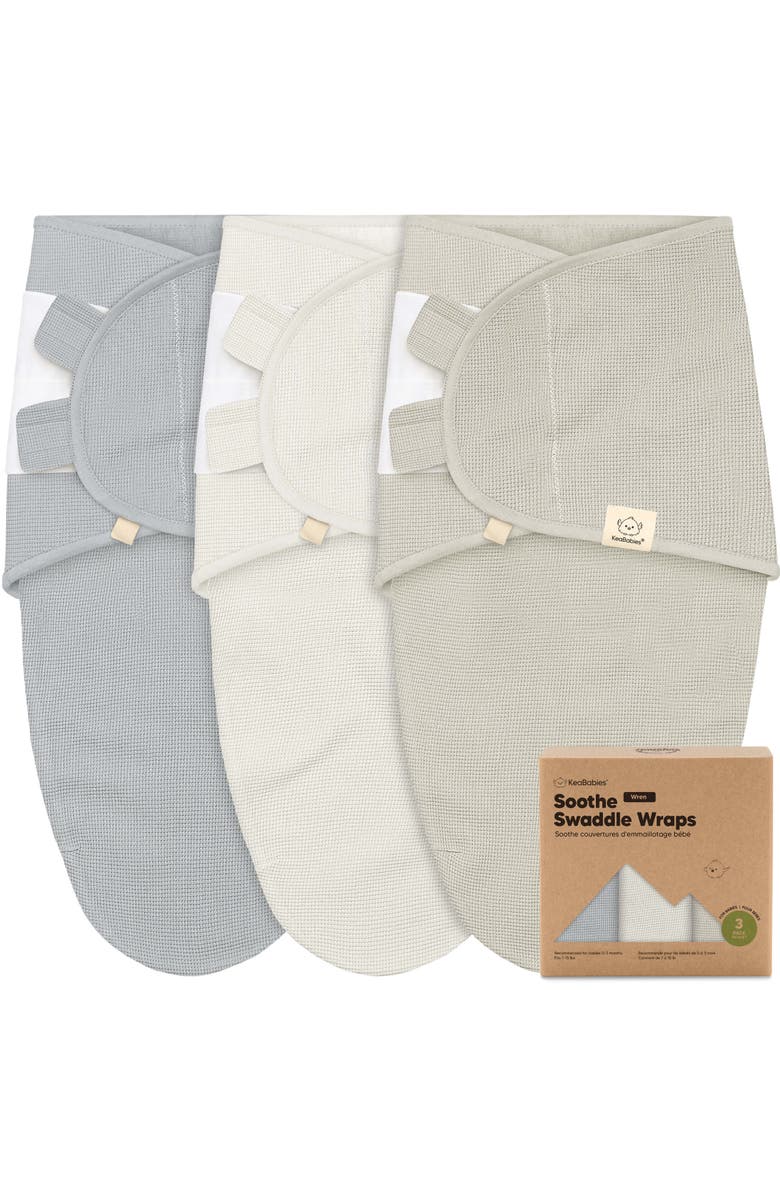 KeaBabies 3-Pack Soothe (Wren) Swaddle Wraps, Main, color, Granite
