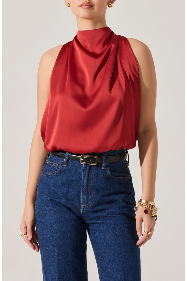 Jolesia Tie Back Satin Sleeveless Top, Main, color, RUST