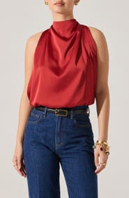 ASTR the Label Jolesia Tie Back Satin Sleeveless Top