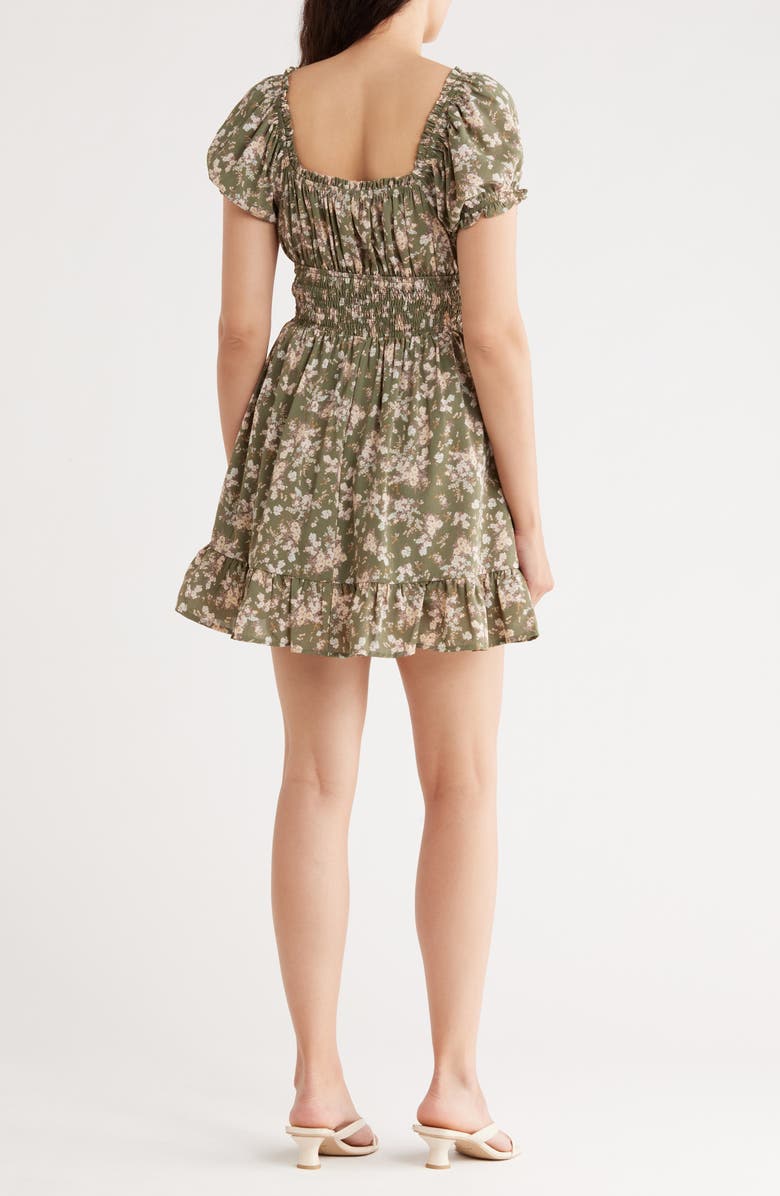 Lush Puff Sleeve Smocked Minidress, Alternate, color, Olive Floral