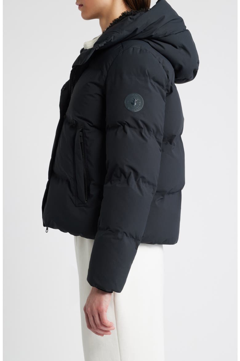 Calliope Water Resistant Faux Shearling Trim Puffer Jacket, Alternate, color, BLACK