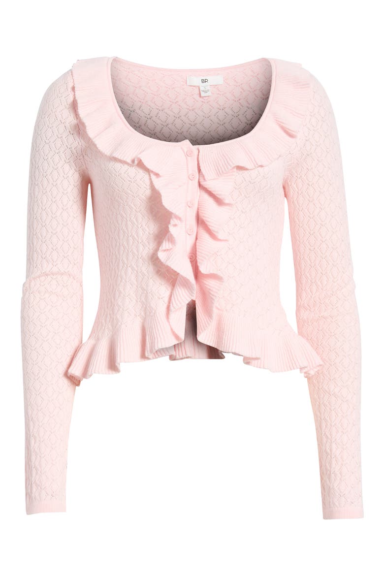 Ruffle Pointelle Cardigan, Main, color, PINK BALM