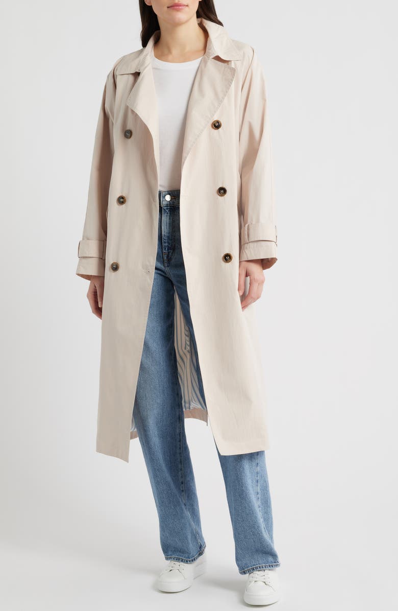 Bernardo Long Double Breasted Trench Coat, Alternate, color, Egg Shell