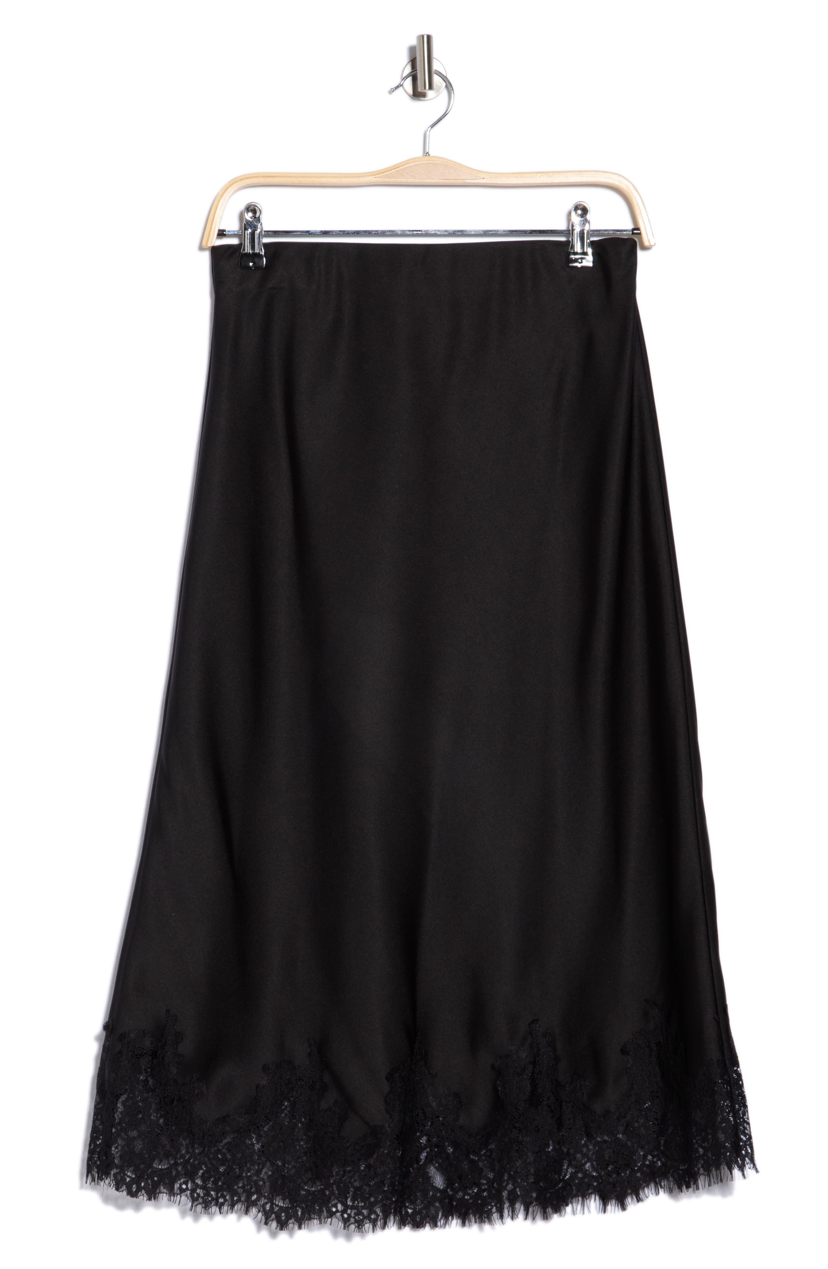 Renee C Lace Hem Satin Midi Skirt In Black