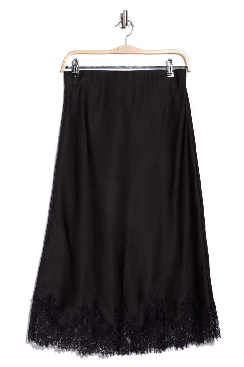 Lace Hem Satin Midi Skirt, Main, color, BLACK