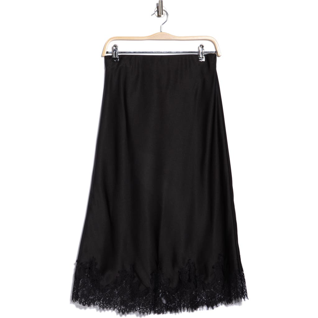 Renee C Lace Hem Satin Midi Skirt In Black