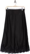 Renee C Lace Hem Satin Midi Skirt