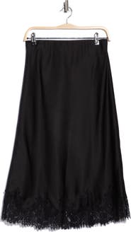 Renee C Lace Hem Satin Midi Skirt