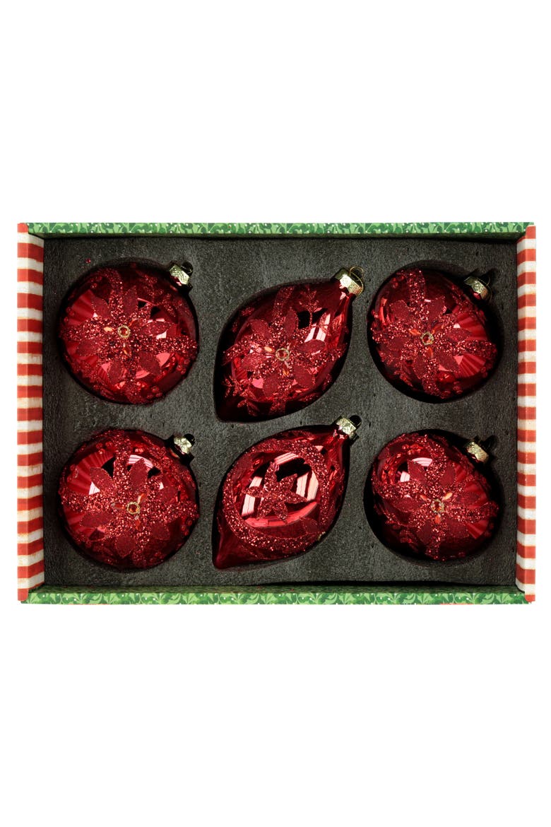 Holiday Poinsettia Ornament, Box of 6, Alternate, color, Red