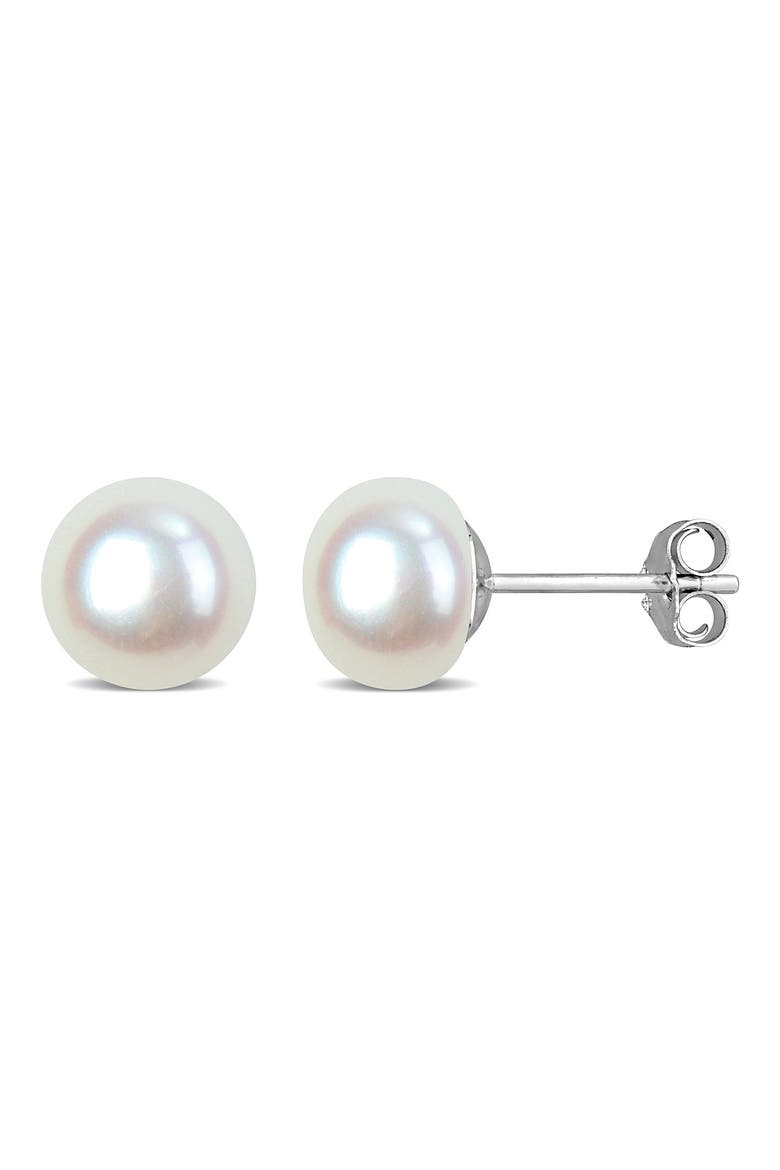 Sterling Silver Cultured Pearl Stud Earrings, Main, color, SILVER