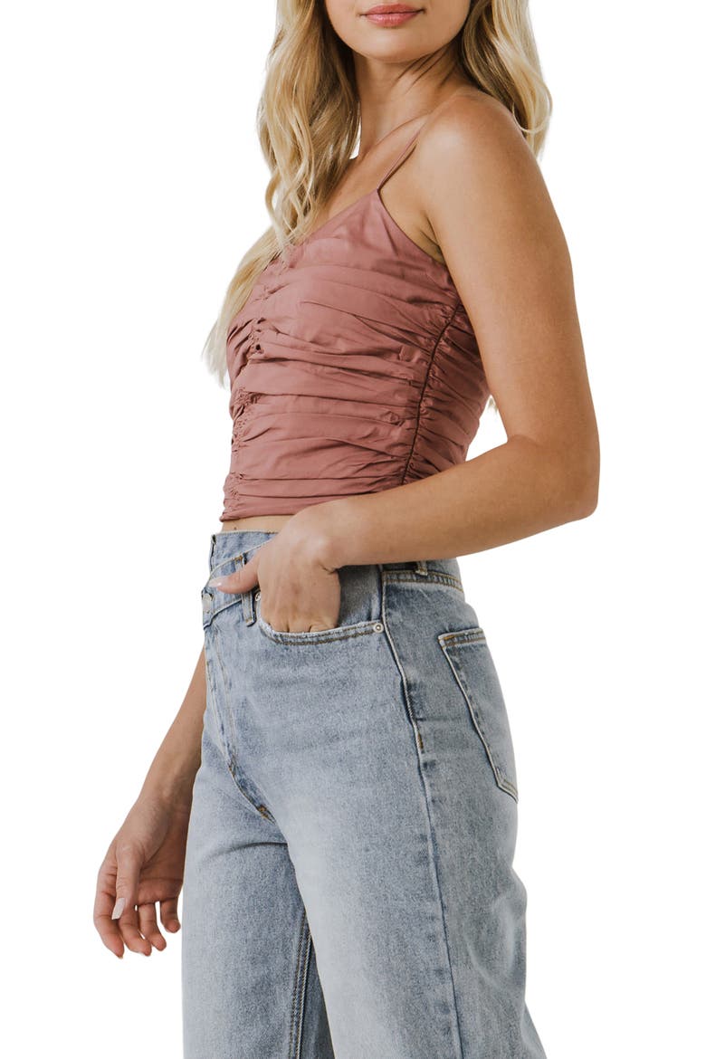 Shirred Cotton Tank Top, Alternate, color, MAUVE