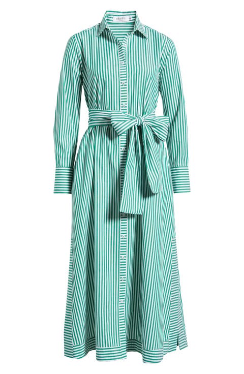 Sybil Stripe Long Sleeve Cotton Shirtdress