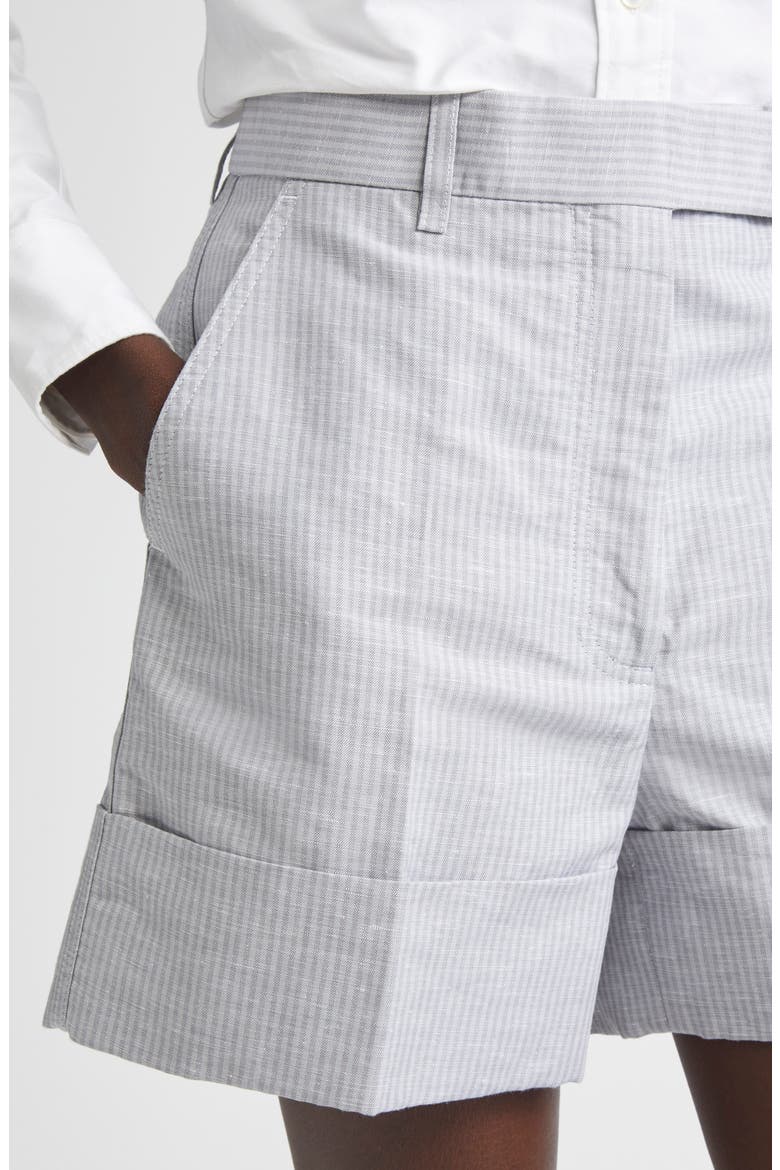 Pinstripe Linen & Cotton Sack Shorts, Alternate, color, LIGHT GREY