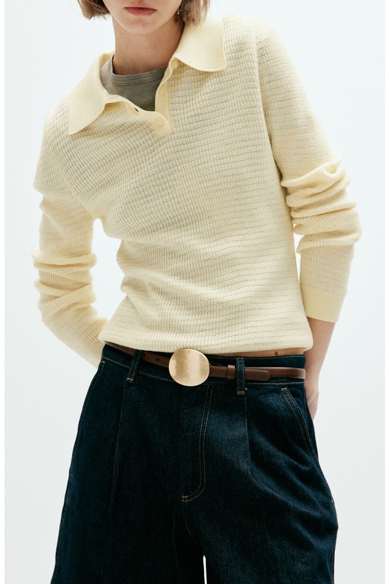 Pointelle Knit Polo Top, Main, color, YELLOW