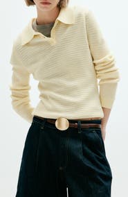 MANGO Pointelle Knit Polo Top