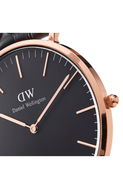 Daniel Wellington Classic Reading Croc Embossed Leather Strap Watch, 40mm In Black