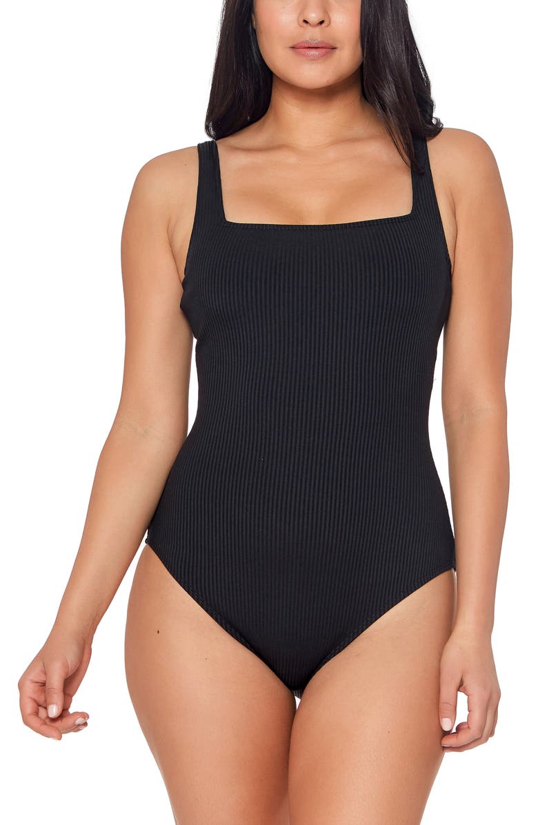 BLEU by Rod Beattie Walk Line Square Neck Underwire One-Piece Swimsuit, Main, color, 