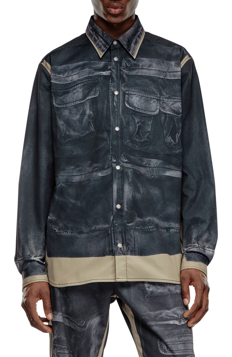 DIESEL<sup>®</sup> S-After-A Tromp l'Oeil Snap Front Shirt, Main, color, 
