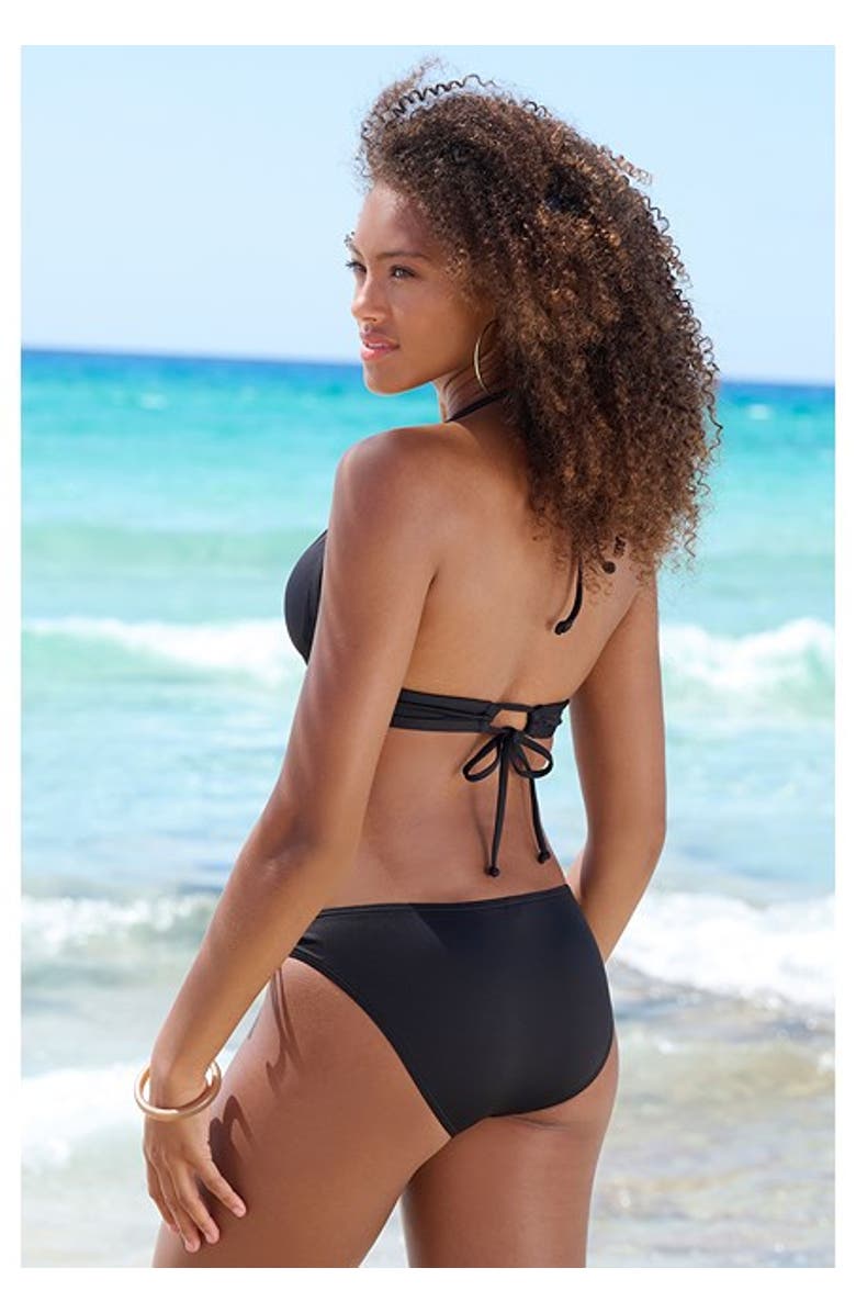 LASCANA Plunge Triangle Bikini Top Size 36A/B, Alternate, color, Black