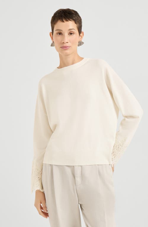 Brunello Cucinelli Cashmere Wispy Lace-cuff Sweater In White