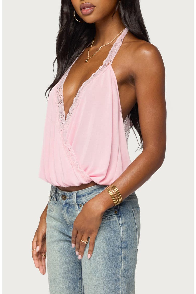 Eilen Lacey Wrap Halter Top, Alternate, color, PINK