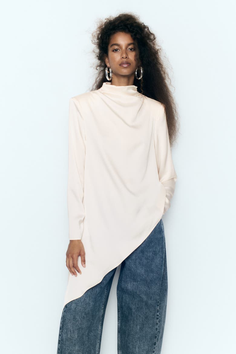 Tie-Detail Satin Blouse, Alternate, color, Cream