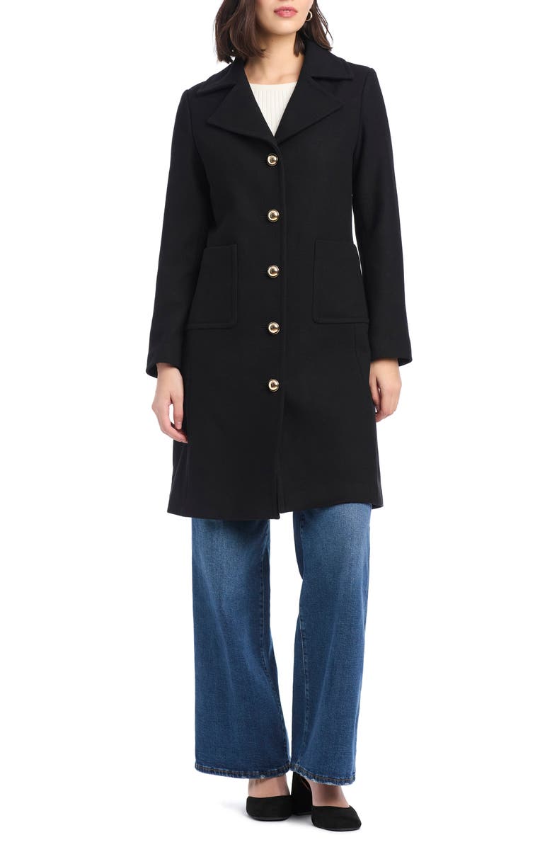 Kate Spade New York single breasted notch lapel coat, Main, color, Black