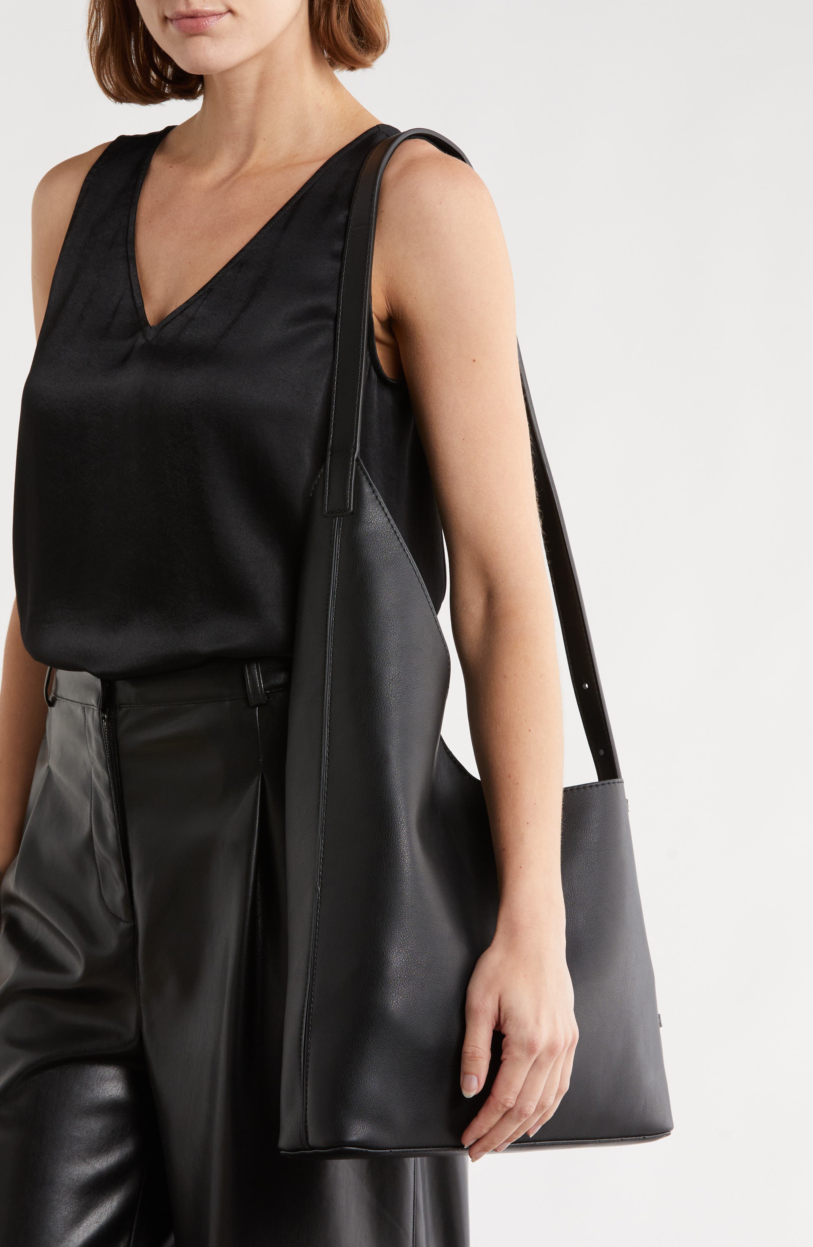 BCBG Asymmetric Hobo Bag, Alternate, color, Black