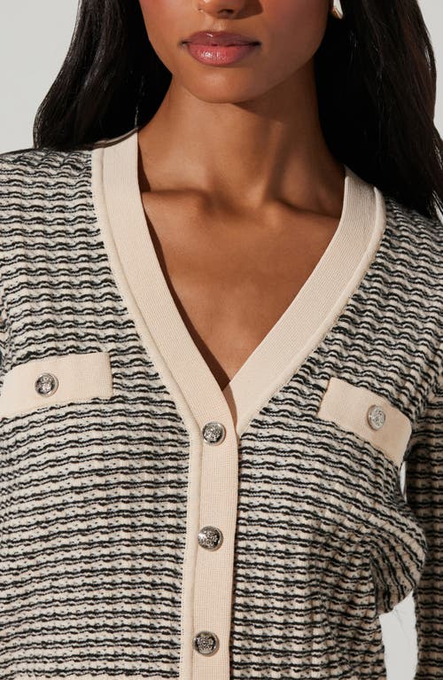 Astr Ellory Cream And Black Striped Button-front Cardigan Sweater In Multi