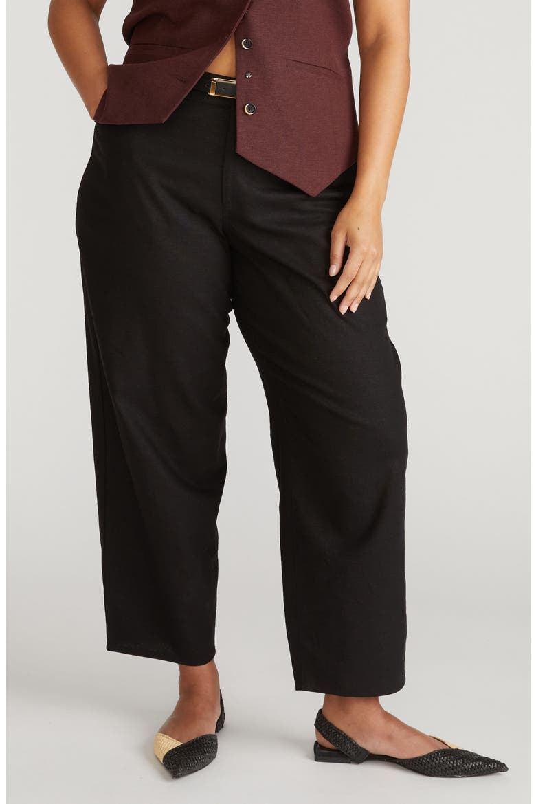 Lou High Waist Barrel Linen Blend Jeans, Main, color, BLACK