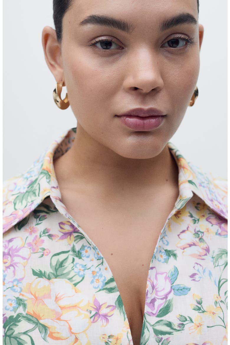 Floral Button-Up Linen Shirt, Alternate, color, ECRU