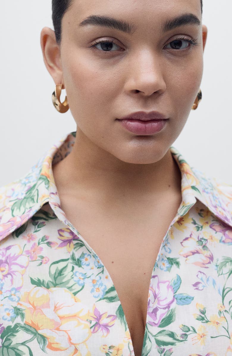 MANGO Floral Button-Up Linen Shirt, Alternate, color, 